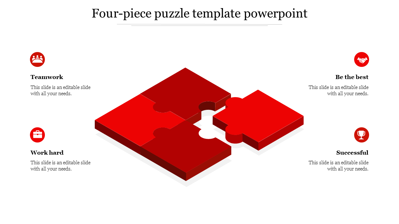 4 piece puzzle template powerpoint-Red